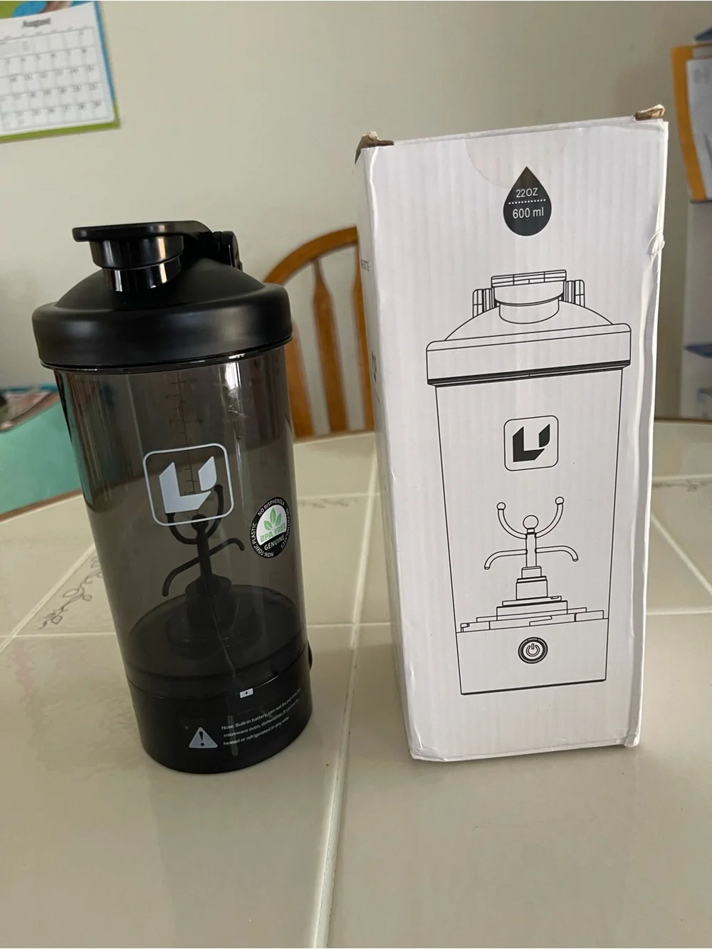 Portable Electric Protein Shaker Bottle - Midnight Black